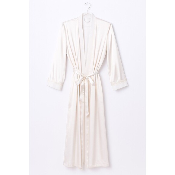 Linea Donatella Long Peignoir Robe Satin Pearl Lace M Pink Bridal Barbiecore - Picture 2 of 6